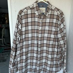 Weatherproof Men's Tan and White Plaid Shirt